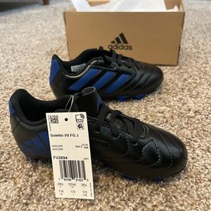 NWT Kids 11Y Adidas Golette VII Black and Royal Soccer Cleats